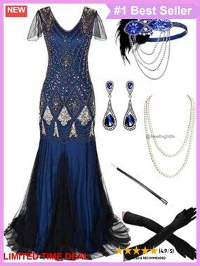 Plus Size Flapper Sequin Maxi Dress Cold Shoulder V-Neck Mermaid